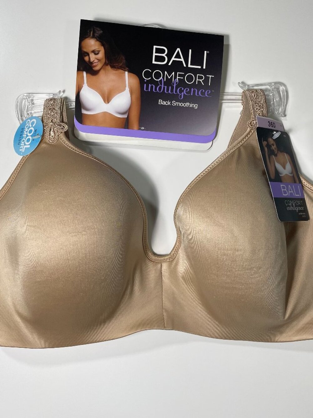 NWT Bali Comfort Indulgence Back Smoothing Bra 3514 Size 36D Beige Cool Comfort